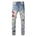 Men's Slim Fit Blue Distressed Denim Jeans With Embroidered Patches - Urban Streetwear Fashion_mkmklike.com