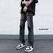Men's Retro Distressed High Waist Flared Jeans Side Zipper Vibe Spring Style High Street Denim Pants_mkmklike.com