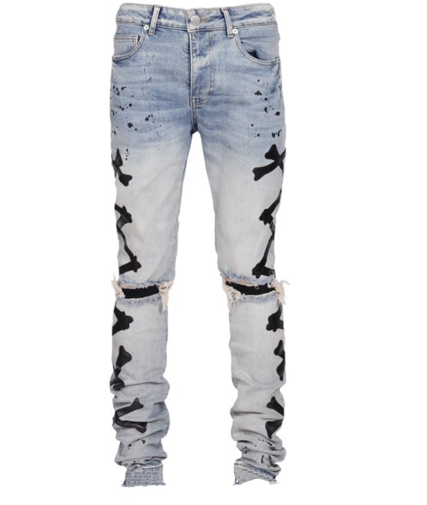 Men's Clothing Ripped Print Stretch Jeans Bone Print Trend New Style One Piece Replacement_mkmklike.com