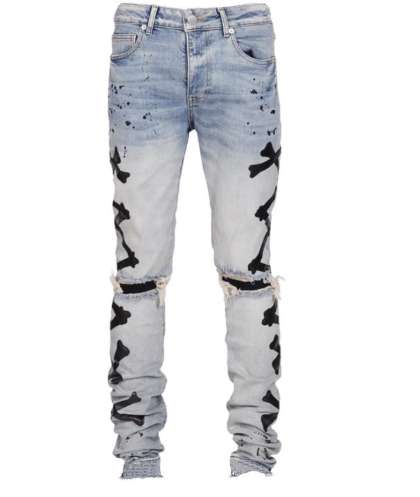 Men's Clothing Ripped Print Stretch Jeans Bone Print Trend New Style One Piece Replacement_mkmklike.com