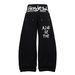 Women's Distressed Double-Waistband Jeans – 90s Baggy Straight-Leg Pants With Leopard Print & Graffiti Lettering_mkmklike.com