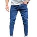 Vintage High Street Men's Jeans - Slim Fit Straight Leg Denim Pants For Casual Wear, Classic Blue Wash, Comfortable Cotton Fabric (XS-XXL)_mkmklike.com
