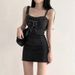ELLE Korean Chic Summer New Versatile Sexy Waist-Slimming Tie Strap Denim Short Bodycon Dress For Women_mkmklike.com