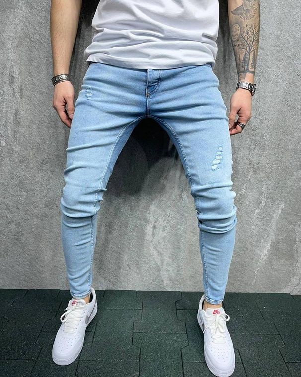 2021 Foreign Trade European And American New Casual Ripped Slim Fit Skinny Men's Jeans Wholesale_mkmklike.com