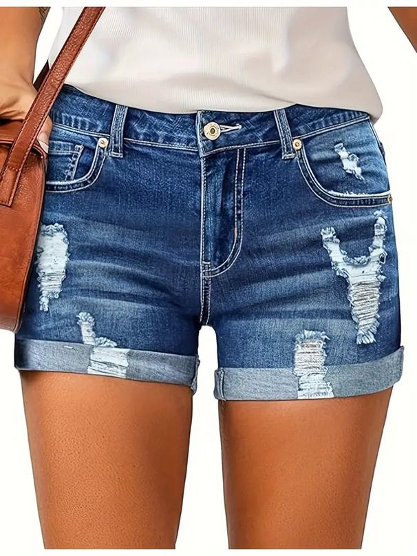 Women's Clothing High-Waisted Ripped Denim Shorts For Women – Stretchy, Distressed & Casual – S To 2XL_mkmklike.com