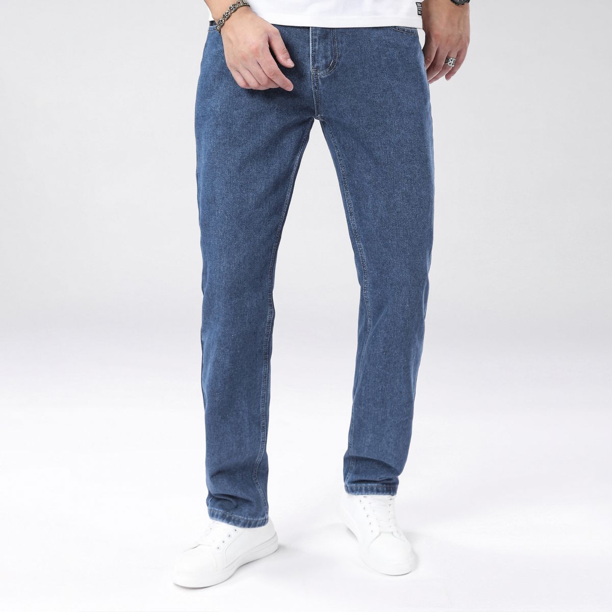 New Spring And Summer Blue Non Elastic Minimalist Design Jeans For Men, Fashionable And Slim Leg Pants, Versatile In All Seasons, Solid Color Pants_mkmklike.com