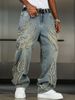Men's Embroidered Patchwork Jeans – Vintage Streetwear (Distressed Denim, Wide-Leg, Retro Stitching, High Fashion, Urban Style)_mkmklike.com