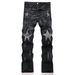 Slim Fit Stretch Patchwork Color Blocked Rhinestone Embellished Black Flared Jeans For Men High Street Style Export Quality_mkmklike.com