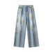Men's Checkered Jeans - Retro American Style Wide Leg Loose Fit Straight Pants For Big & Tall, Summer & Autumn Casual Trousers_mkmklike.com