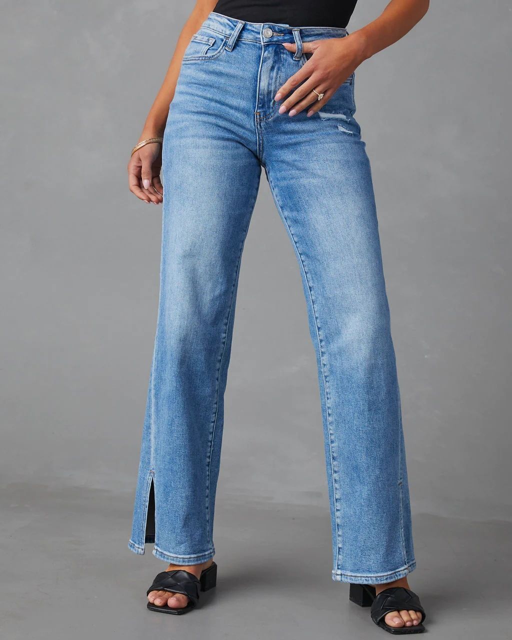 Women's Clothing High Waist Fashion Split Straight Stretch Jeans_mkmklike.com