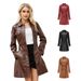 mid-length leather jacket with belt long-sleeved leather windbreaker fashionable British jacket for women 6652_mkmklike.com