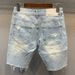 Men's Clothing Ripped Denim Shorts Light Color Shorts Trendy Loose Raw Edge Mid Length Pants Breeches Beggar Pants_mkmklike.com