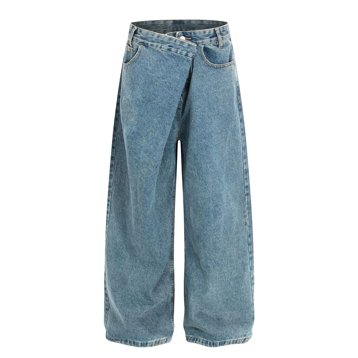 Men's Relaxed Fit Jean High Street Style Deconstructed Irregular Design Curved Edge_mkmklike.com