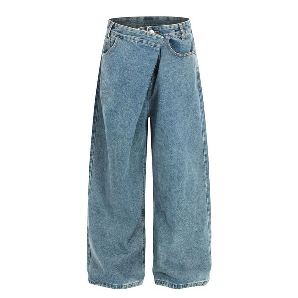 Men's Relaxed Fit Jean High Street Style Deconstructed Irregular Design Curved Edge_mkmklike.com