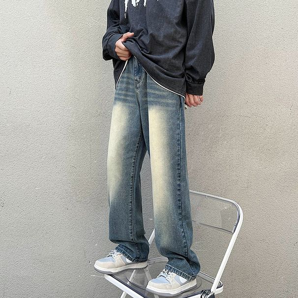 LKTM Wear # American Loose Wide Leg Jeans Men's Trendy Brand Street Hip Hop Straight Long Pants_mkmklike.com