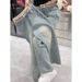 Women's Clothing High Waist Slim Fit Stretch Straight Leg Jeans Plus Size Slimming Embroidered Wide Leg Pants Floor Length Spring_mkmklike.com