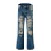 Men's Clothing High Street Ripped Jeans Straight Leg Piled Up Flared Trousers_mkmklike.com