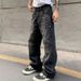 Men's Retro Washed Distressed Black Jeans High Street Style Loose Straight Leg Casual Pants Fashion_mkmklike.com