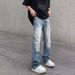 Men's Clothing Men's Style Ripped Denim Jeans Lightning Bolt Pattern Washed Loose Fit Straight Leg Slightly Flared Slimming Clean Fit_mkmklike.com