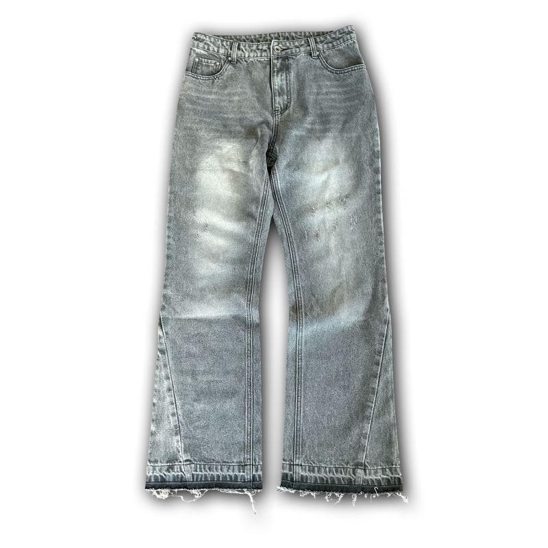 Y2K Retro Flare Wahed Ditreed Dollar Embroidery Denim Pant Men Trend Old Money Clean Streetwear Wide Leg Baggy_mkmklike.com