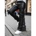 Men's Denim Coated Leather Pants European American Style Fashion Street Casual Straight Leg_mkmklike.com