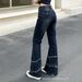 High Waisted Stretch Denim Patchwork Jeans for Women Slimming Fit Floor Length Flared Dark Blue Jeans_mkmklike.com
