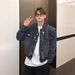 Loom Foreign Trade European And American Niche Metal Shoulder Pad Denim Jacket Loose Fit Spring Washed Vintage Short Coat For_mkmklike.com