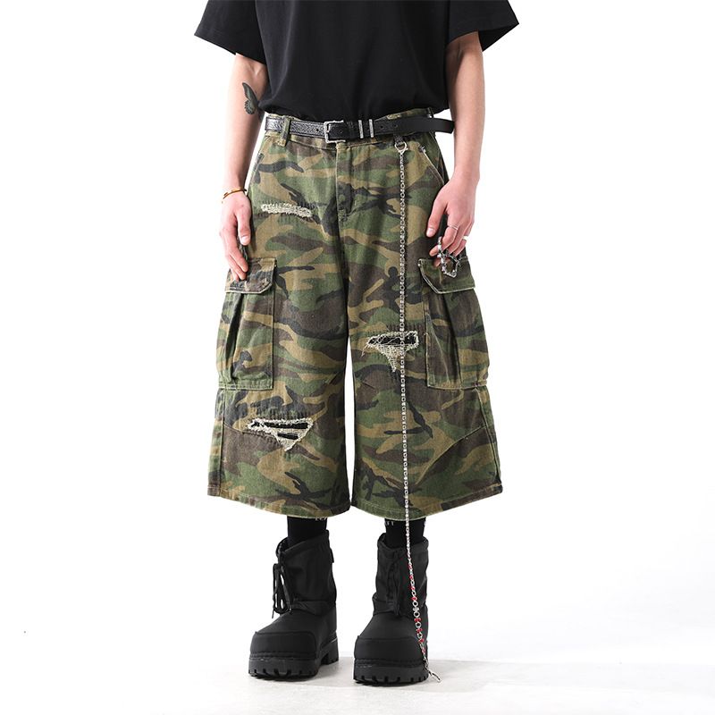 Men's Clothing Destruction Camouflage Pants Men And Women Summer New Fashion Brand Workwear Seven Point Shorts_mkmklike.com