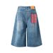 American Plaid Patchwork Design Jeans Style For Men And Women Retro Loose Silhouette Flowy Casual Pants_mkmklike.com