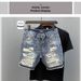 Men's Distressed Denim Shorts | Vintage Washed Ripped Knee Casual Summer Shorts | High-Quality Streetwear 5-Inch Inseam Cargo Shorts For Men_mkmklike.com