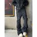 Men's Black Waxed Coated Flared Jeans – High Street Vintage Stacked Hem Slim Fit Extra Long Pants (S-3XL)_mkmklike.com