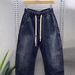 Men's Stretchable Drawstring Jeans - Relaxed Fit Straight Leg Casual Pants With Washed Denim For Spring & Autumn Seasons (Black, M-XXXL)_mkmklike.com