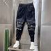 Men's Casual Slim Fit Jeans Blue Low Waist Elastic Jogger Harem Pants Trendy Spring Style Painted Graffiti Long Trousers_mkmklike.com