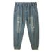 2023 New Embroidery Ripped Jeans Men's Nine-point Elastic Harlan Jeans Men's Fattened Plus Size 9-point Pants_mkmklike.com