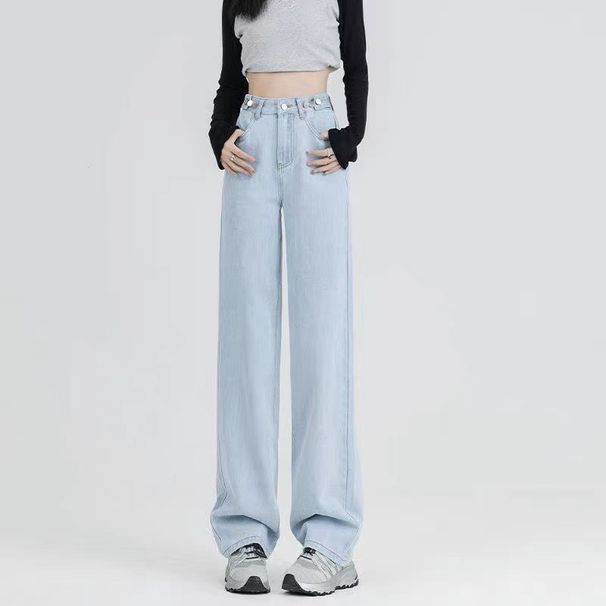 Women's Clothing High Waist Wide Leg Jeans - Winter Stretch Denim Pants With Flared Fit, Comfortable & Slimming Straight Leg Trousers_mkmklike.com