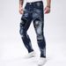 Men's High-Street Patchwork Jeans – Slim-Fit Stretch Denim Pants With Contrast Panels (S-2XL, Mid-Rise, Washed Blue/Black)_mkmklike.com