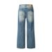 Color Block Spray Paint Washed Denim Straight Long Men's High Street American Style INS Casual Loose Wide Leg_mkmklike.com