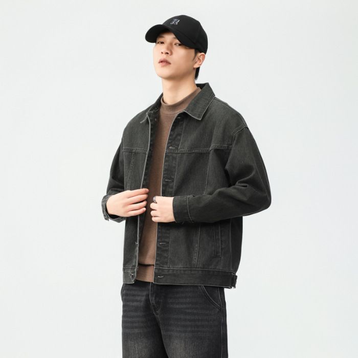 High End Gray Denim Men's Autumn New Line Loose Jacket American Plus Size Top_mkmklike.com