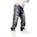 Men's Clothing Men's Distressed Patched Jeans Casual Edgy Straight Leg Loose Fit Trendy High Street Style For Formal & Casual_mkmklike.com