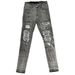 Men's Clothing New grey leather patchwork men's high street tight stretch high street pleated motorcycle jeans_mkmklike.com