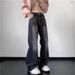 Men's American Retro Washed Distressed Flared Jeans Loose Straight Leg Casual Wide Leg Trousers Trendy Autumn Wear_mkmklike.com