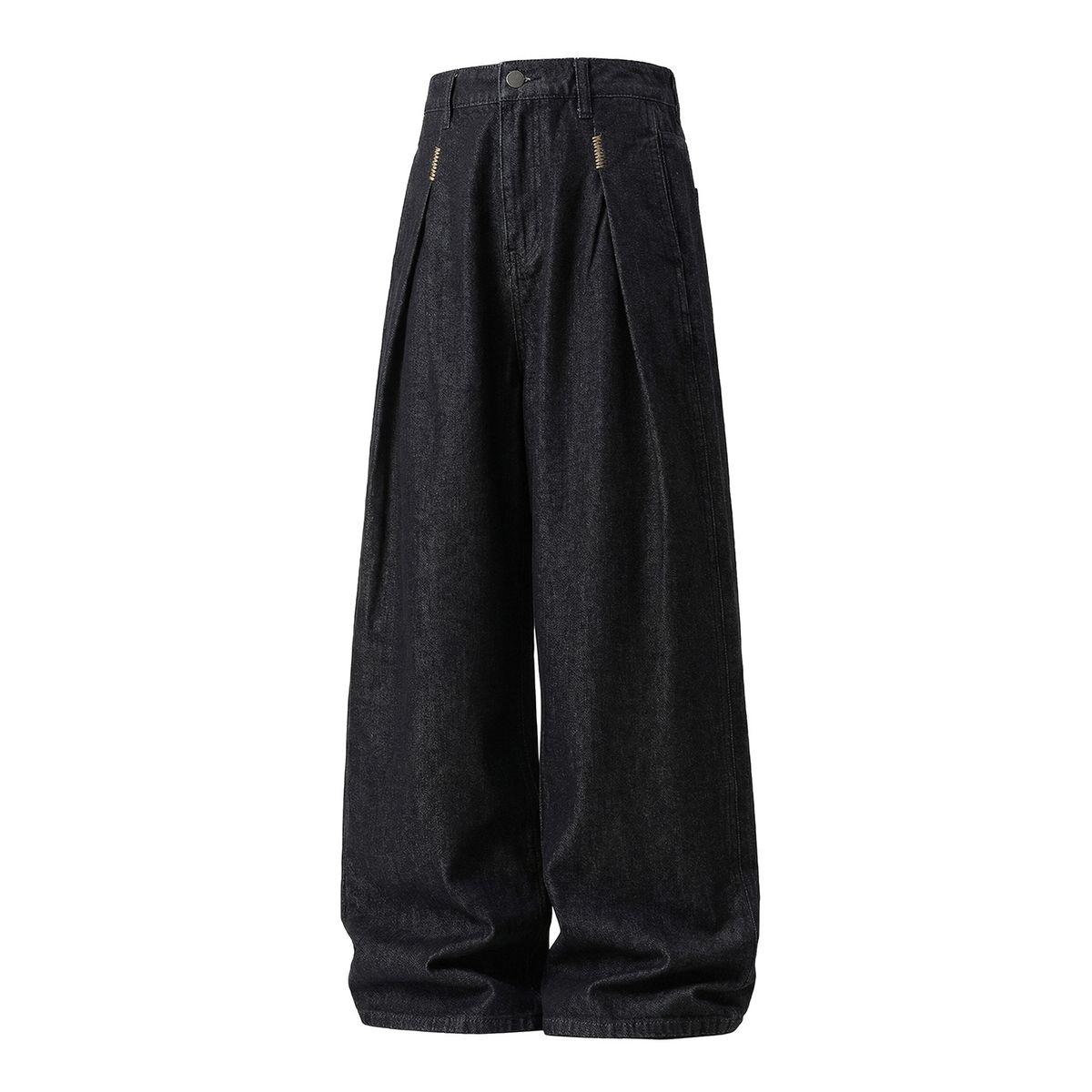 Men's Raw Denim Retro Black Jeans Straight Leg Loose Fit Casual Long Pants Textured Handmade Triangular Needle Embroidery Spring Style_mkmklike.com