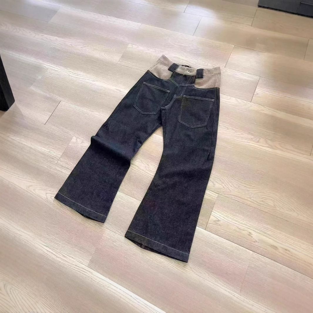 Men's Clothing Scarf Wool Stitching Reverse Wear Loose Curved Silhouette Straight Slightly Flared Scimitar Original Denim Jeans_mkmklike.com