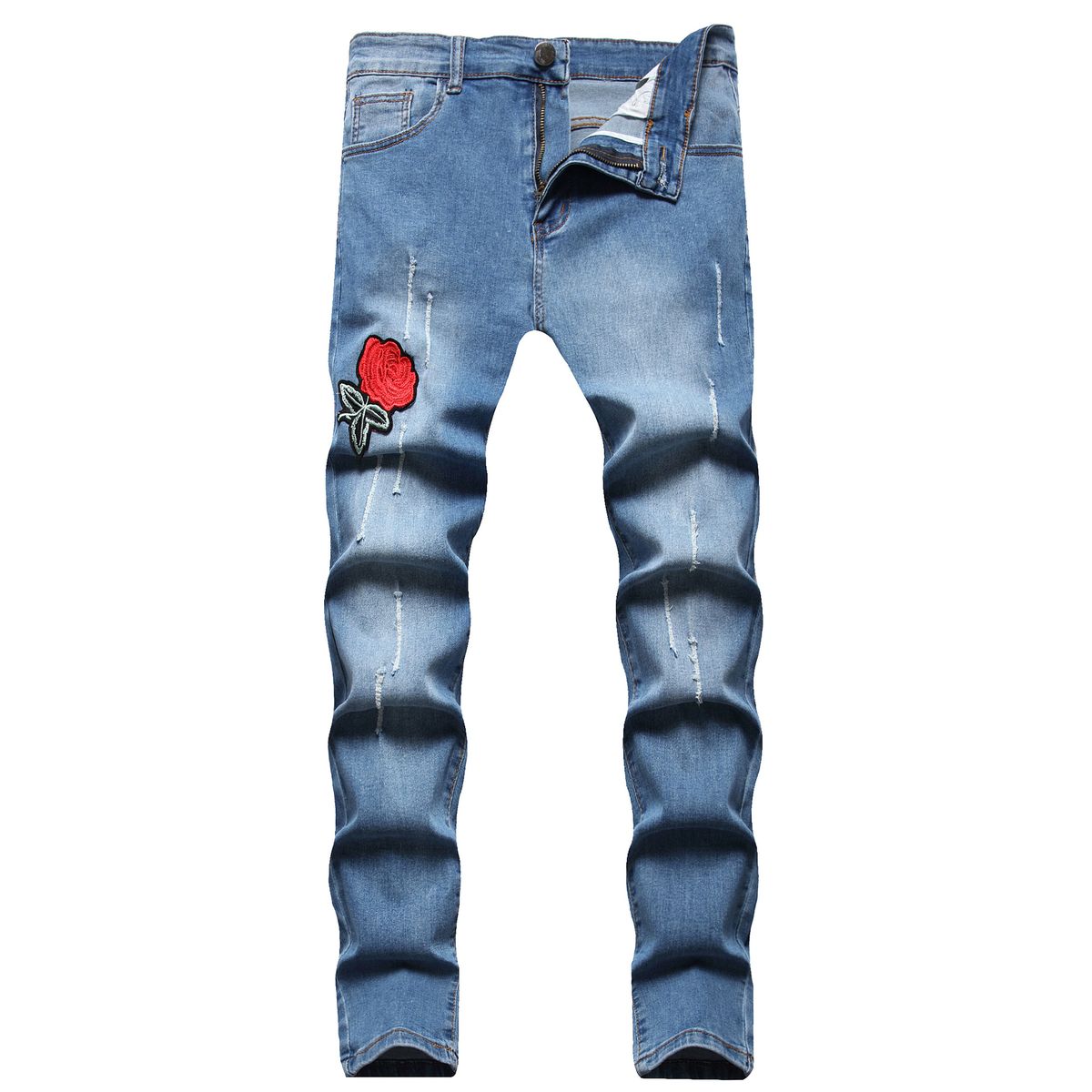 Men's Clothing Spring And Autumn Men's Casual Distressed Embroidered Slim Fit Jeans_mkmklike.com