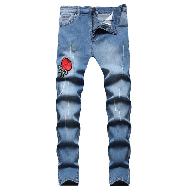Men's Clothing Spring And Autumn Men's Casual Distressed Embroidered Slim Fit Jeans_mkmklike.com