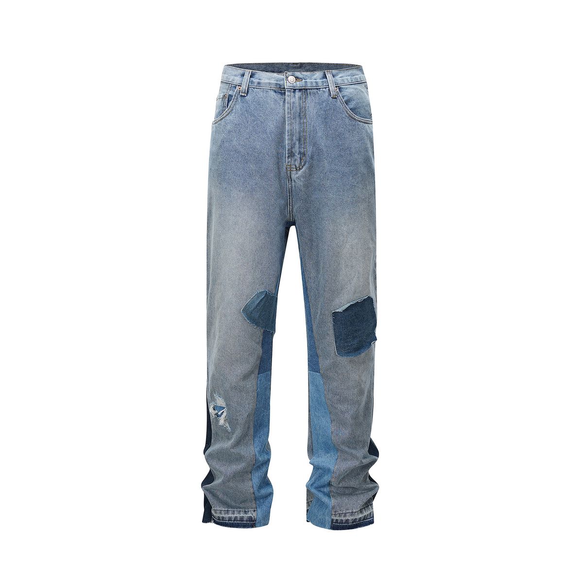 Men's Clothing High Street Fashion Slightly Flared Pants Type Split Patchwork Jeans Overalls_mkmklike.com
