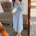 Korean Chic Spring Summer New Style French Minimalist Temperament Loose And Versatile Mid To Length Long Sleeved Denim_mkmklike.com