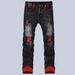 Trendy And Versatile Spliced Color Jeans For Men, With A Red Base And Retro Washed Fabric That Looks Slim And Slim, Slim Fit, And Small Footed Men's P_mkmklike.com