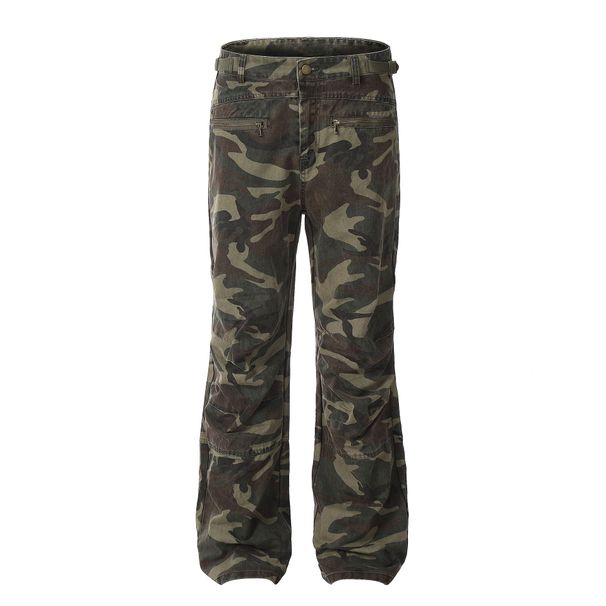 Men's Camo Cargo Jeans – Vintage Streetwear Loose-Fit Pants With Zip Pockets & Distressed Detailing_mkmklike.com