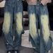 Men's Retro Deconstructed Patchwork Denim Jeans Straight Leg Wide Leg Trousers Heavy Duty Distressed Washed American High Street Style_mkmklike.com